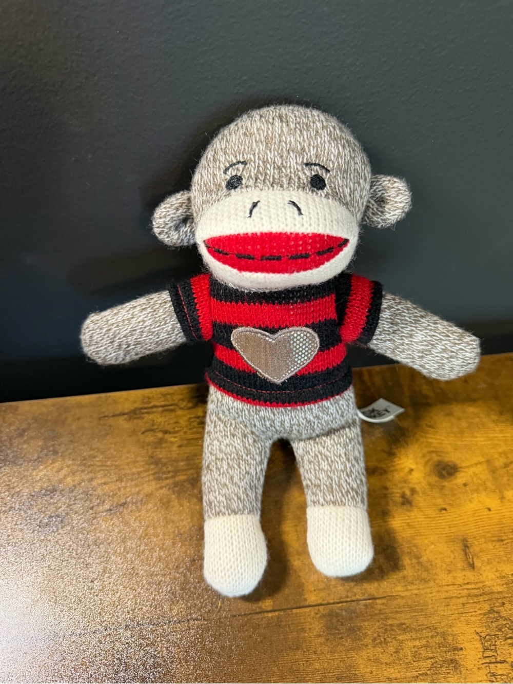 Plush Sock Monkey with Red & Black Striped Sweater. New